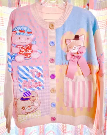 패치워크풍 가디건 몽환룩 팬시 하라주쿠 스타일