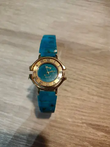 터콰이즈 블루 골드 올드 여성용 손목시계 앤티크 작동품