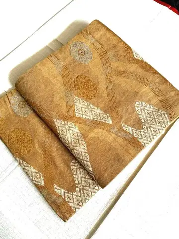 순수 실크 육통 무늬 후쿠로 오비 당직무늬 꽃 문양 장척 금실