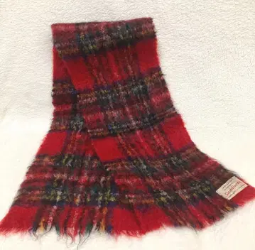 모헤어 빨간색 타탄 체인 머플러 스코틀랜드제 빈티지