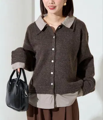 프릭스스토어 셔츠 레이어드 스타일 도킹 니트 가디건