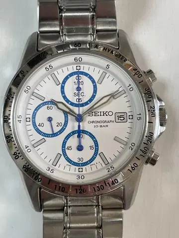 SEIKO 크로노그래프 10 BAR 화이트 다이얼 남성용 손목시계
