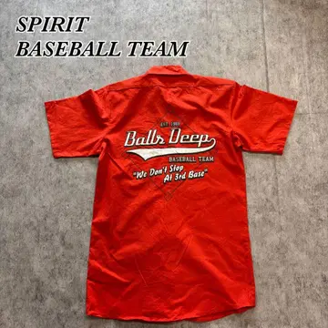 베이스볼 백 프린트 반팔 셔츠 빨간색 아메카지 스트릿