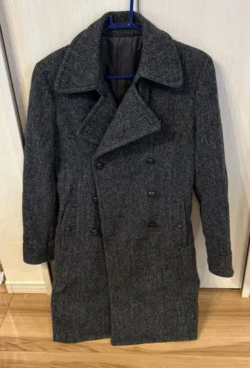 UNIQLO x Harris Tweed 그레이 더블 브레스트 피 코트 L