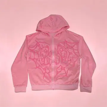 핑크 지퍼 후드티 스파이더 Y2K 스트릿
