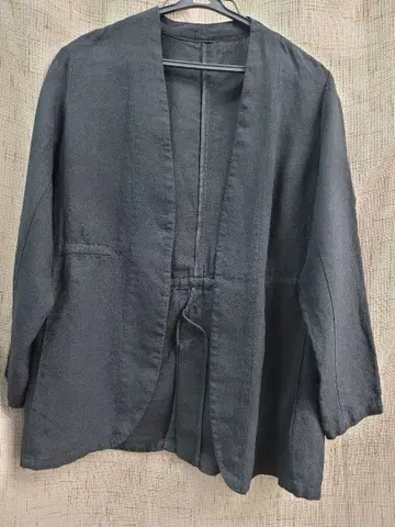 레이 카즈넨 린넨 노카라 자켓 블랙