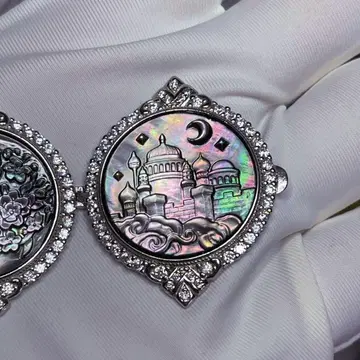 천연 흑접패 카메오 리버서블 고양이&성 로켓 펜던트 탑 S925제