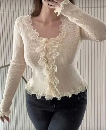 shein 프릴 니트 가디건 레이스