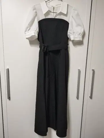 셔츠 원피스 벨트 포함 블랙/화이트