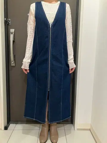 집업 데님 원피스