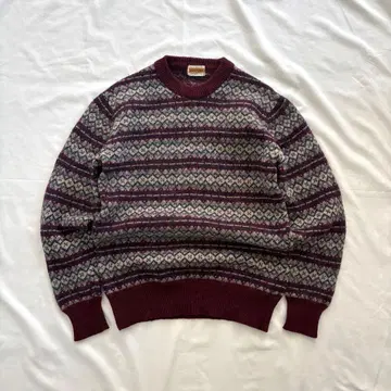 90s 빈티지 페어아일 니트 스웨터 와인 레드 아메카지