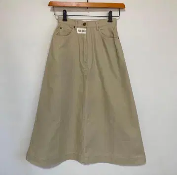 핑크하우스 데님풍 베이지 계열 리본 롱 스커트 W62