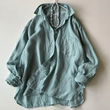 미라 오웬 루즈핏 프렌치 린넨 100% 백 턱 셔츠