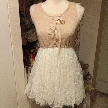 리즈리사 LIZLISA 장미 패턴 전체 레이스 니트 미니 원피스