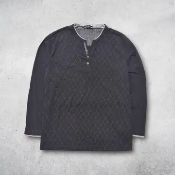 체크 무늬 써멀 헨리넥 롱 T셔츠 블랙 그런지 시크 스타일