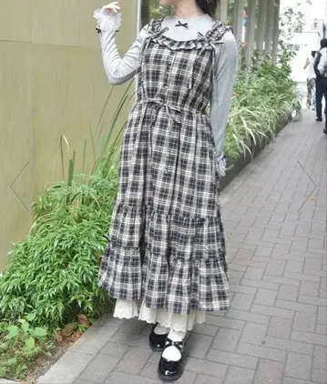 코튼 레이스 사용 체크 원피스 엑시즈팜 axes femme