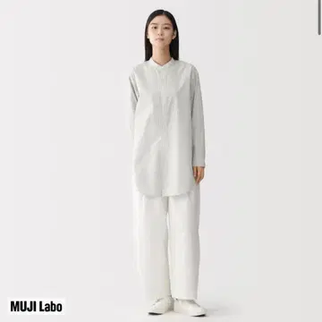 새상품 무인양품 포플린 릴랙스 핏 튜닉 S 라이트 그레이 스트라이프