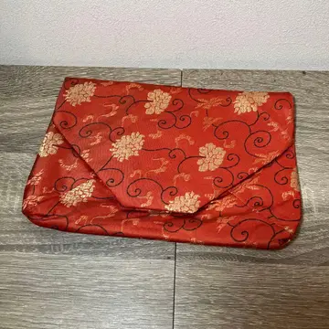 3F 기모노 가방 클러치백 봉황 당초 문양 주홍색 금실 복주머니