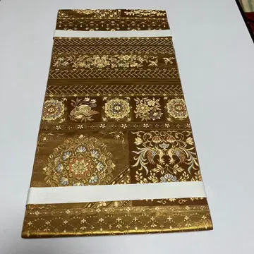 순수 실크 후쿠로 오비 금실 봉황 꽃+덩굴 패턴 새상품급