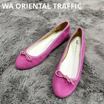 WA ORIENTAL TRAFFIC 핑크 스웨이드 발레 슈즈 리본