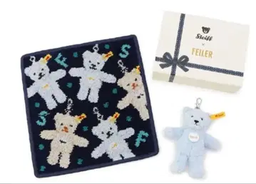 새상품 Steiff x FEILER 테디베어 키링 손수건 세트