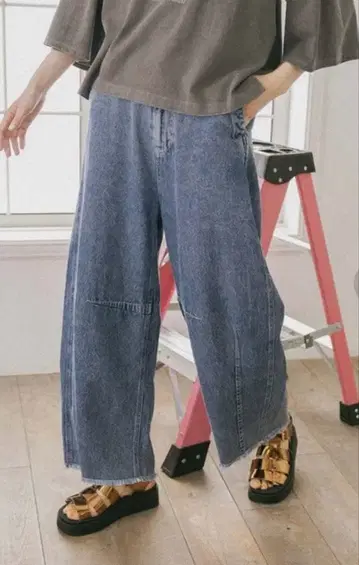 데님 코쿤 배럴 팬츠