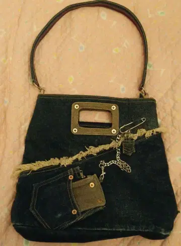 데님 프린지 숄더백