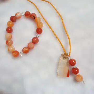 오렌지 계열 빨간색 마노 목걸이와 팔찌 세트 핸드메이드