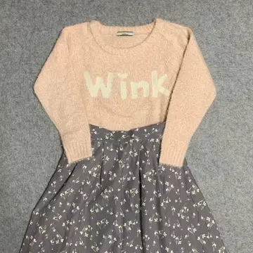 핑크 스웨터 꽃무늬 플레어 스커트 2세트 OLIVE des OLIVE