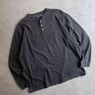 90s 빈티지 페이드 블랙 헨리넥 티셔츠