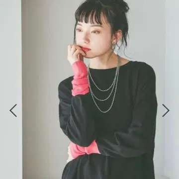 니코앤드 - 소프트 터치 배색 풀오버 블랙/핑크 M