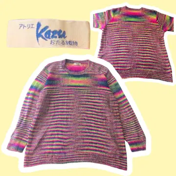 Kazu 실크 컬러풀 니트 스웨터 오타루 직물 귀여운 구제 의류