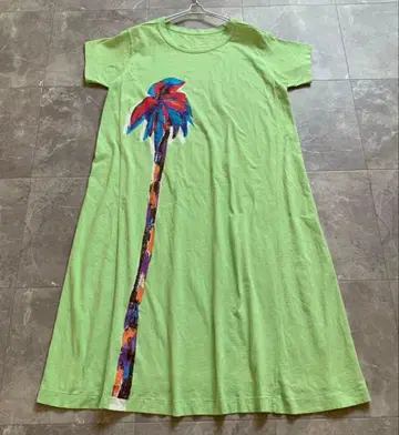 45R 티셔츠 원피스 반팔 옐로우 그린 야자수 알로하 3 빅 사이즈