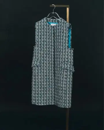 LINTON 팬시 트위드 롱베스트 Ballsey WHITE LINE