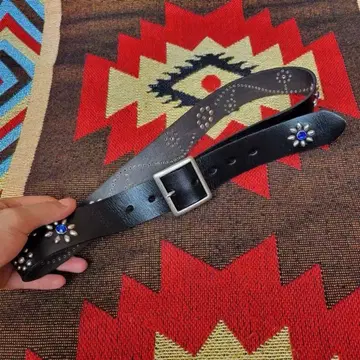 터콰이즈 플라워 가죽 스터드 벨트 y2k