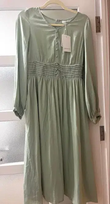 NOSTALGIA 민트 그린 긴팔 롱 원피스