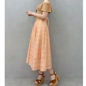 dazzlin 트위스트 시어 체크 코르셋 원피스 오렌지 M 사이즈