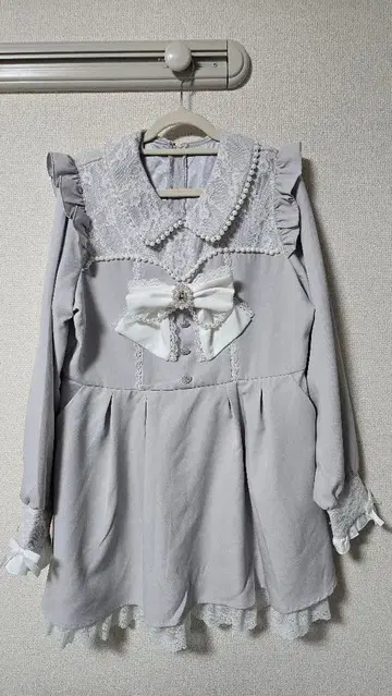 레이스 레이어드 펄 리본 아가씨 원피스