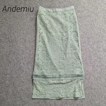 Andemiu 안데뮤 절개 꽃무늬 레이스 타이트 스커트 민트 그린
