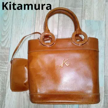 Kitamura 토트백 버킷형 가죽 브라운 키타무라 미니 파우치