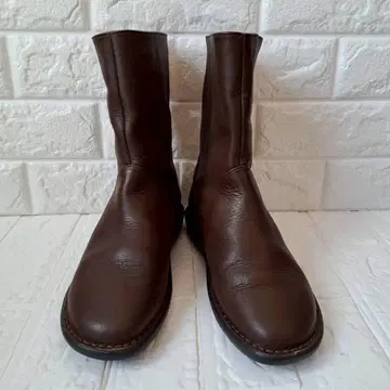 새상품급 숏부츠 브라운 가죽 느낌 백지퍼 23.5cm