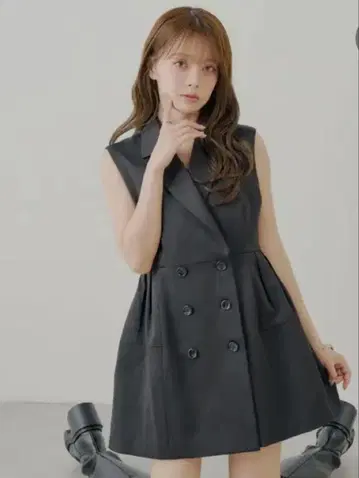 본딩 볼륨 플레어 수트 미니 원피스