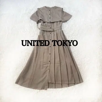 유나이티드 도쿄 세일러 카라 플리츠 원피스 반팔 베이지