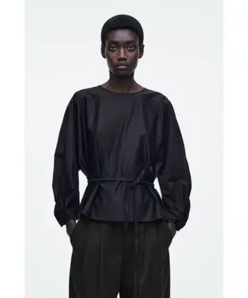 cos 드로 스트링 펠람 블라우스 36 리본 네이비