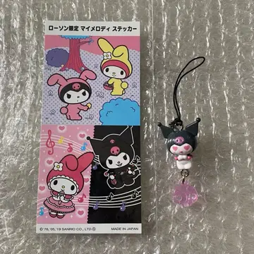 마이멜로디 쿠로미 당시 물건 오네가이 스트랩 마스코트 스티커