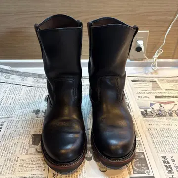 블랙 가죽 엔지니어 부츠