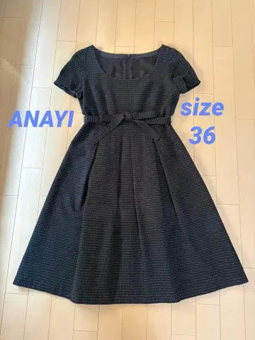ANAYI 네이비 도트 무늬 원피스 36 일본제