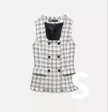 ZARA 자라 체크 무늬 베스트 트위드 S