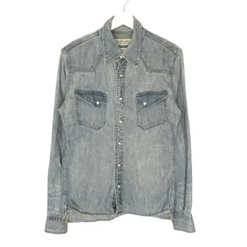 레미 리프 던가리 데님 긴팔 셔츠 M 라이트 블루 유즈드 가공