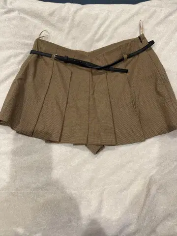 ZARA 브라운 체크 무늬 플리츠 스커트 벨트 포함
